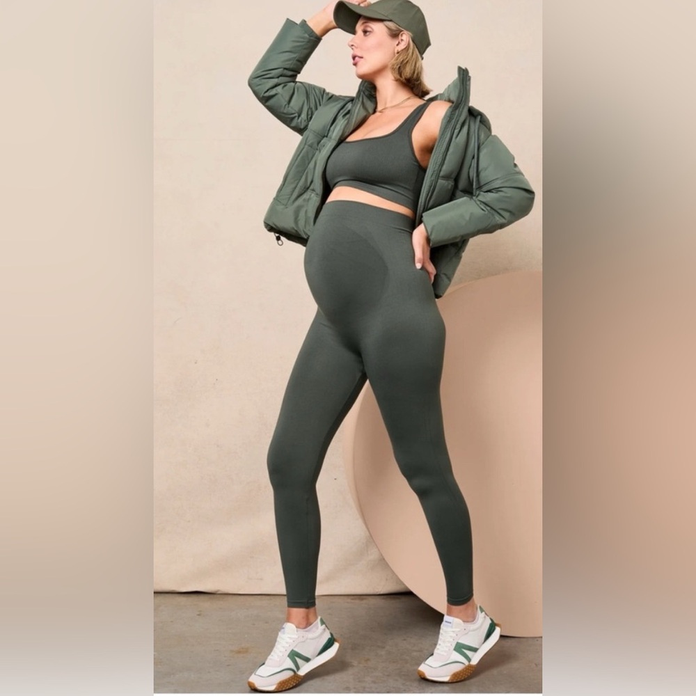 BLANQI Olive Green Maternity Leggings & Bra Set